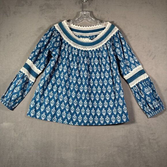 Solitaire Blouse Womens S Blue White Crochet Off The Shoulder Peasant Boho NEW - Picture 1 of 9